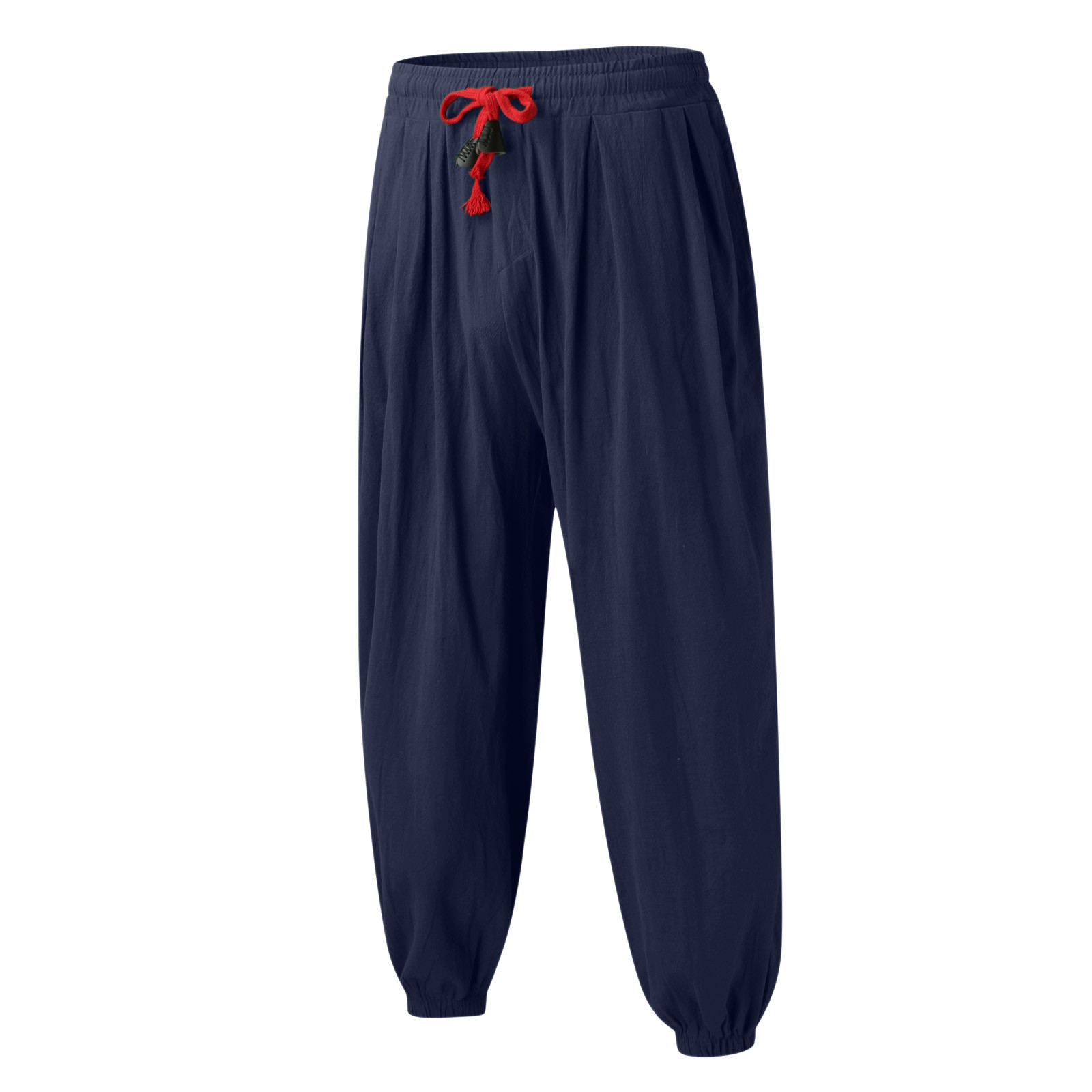 thumbnail image 4 of Pantalones harem holgados de algodón y lino para hombre - Pantalones anchos lisos para yoga - Informales/para la playa, aptos para todas las estaciones, 4 of 7